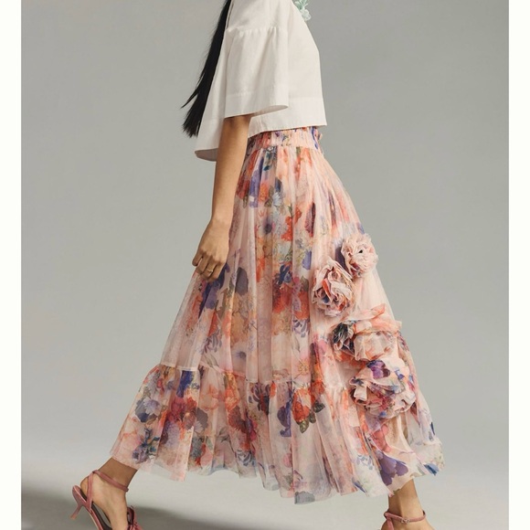 Maeve (Anthropologie) 3-D Tulle Mesh Skirt Sz M - Picture 5 of 16